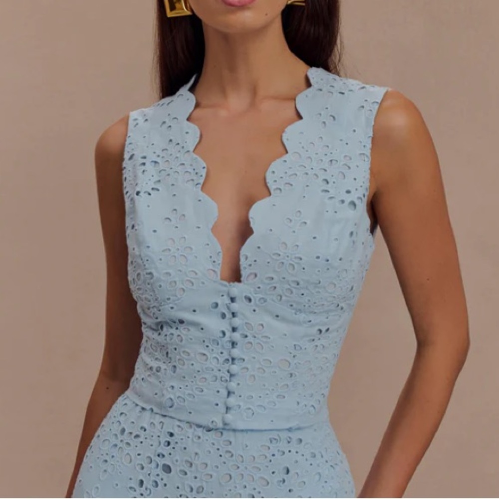 Light Blue Eyelet Sleeveless Dress Meshki